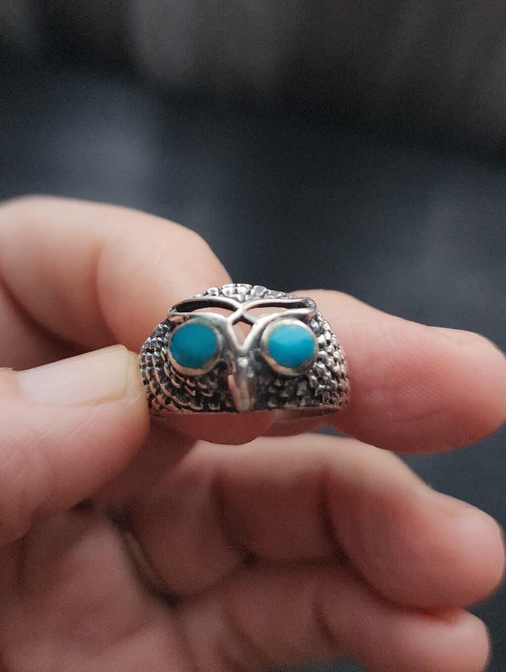 Vintage Sterling Silver & Turquoise Owl Ring